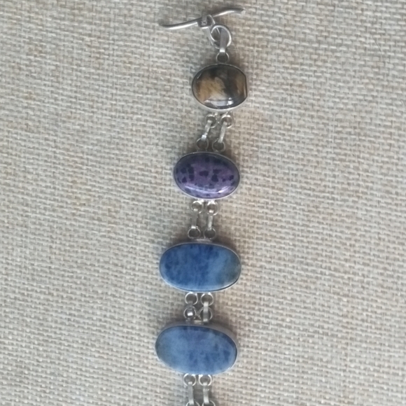 Sterling Silver Vintage Multi -Stone Tiger Eye, Sodalite Bracelet - Picture 11 of 12